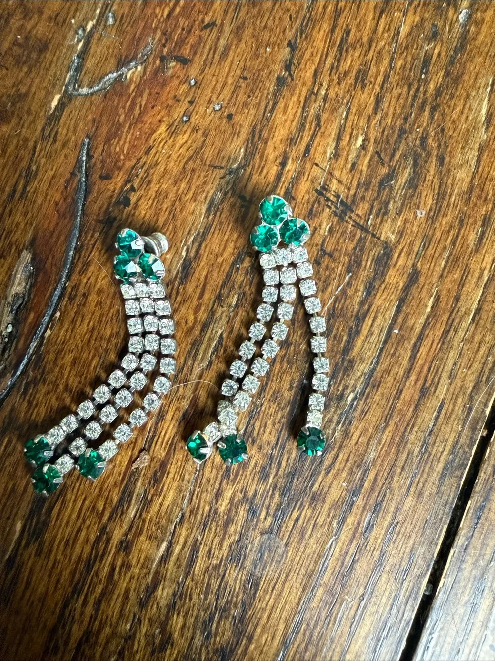Vintage Costume Rhinestone Necklace and Drop Earrings with Teardrop Accents